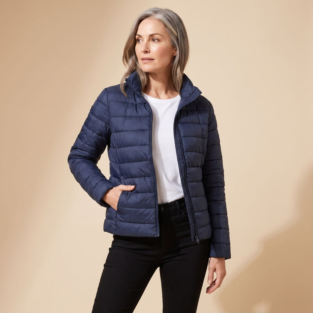 Women's Long Hooded Quilted Puffer Jacket Insulated Winter Coat - Navy