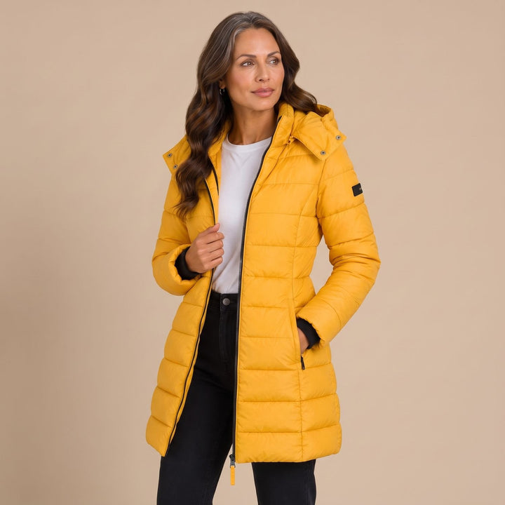 Women's Long Hooded Quilted Puffer Jacket Insulated Winter Coat - Yellow