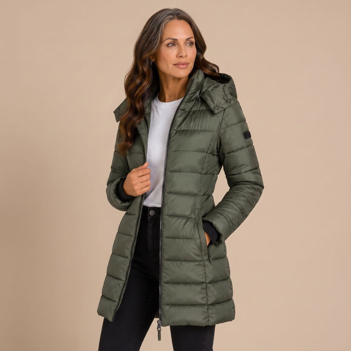 Women's Long Hooded Quilted Puffer Jacket Insulated Winter Coat - Green