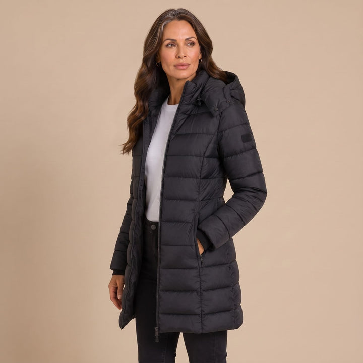Women's Long Hooded Quilted Puffer Jacket Insulated Winter Coat - Black