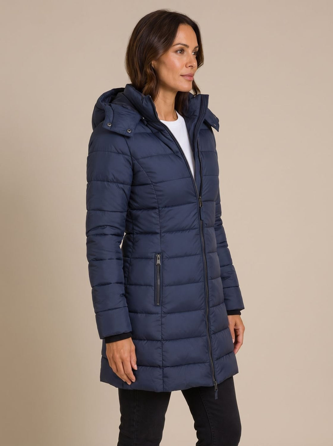 Women's Long Hooded Quilted Puffer Jacket with Full-Zip