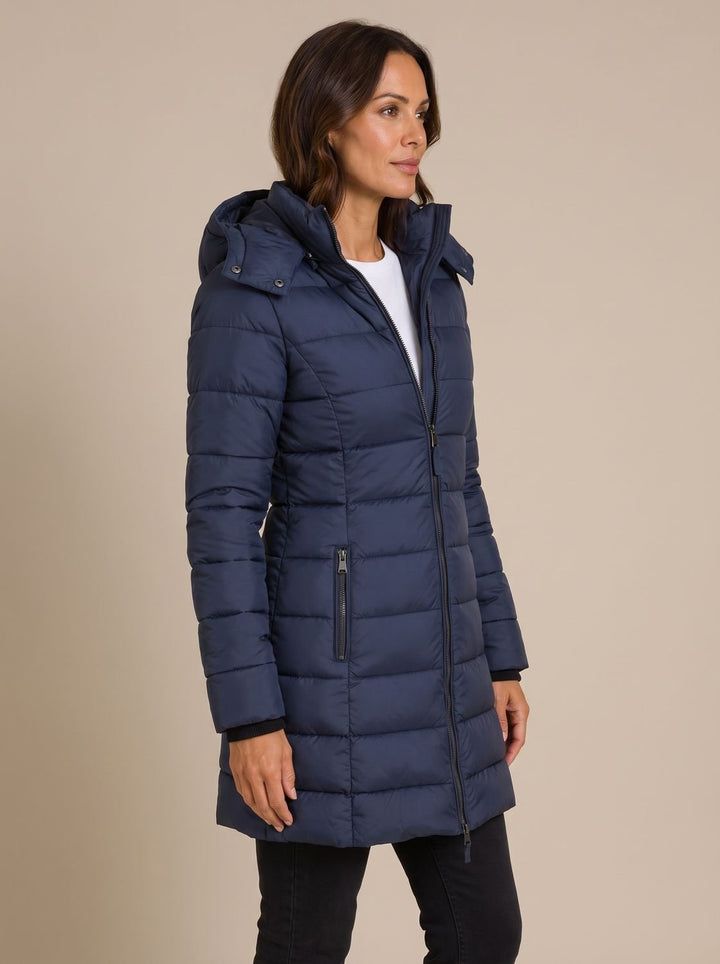 Women's Long Hooded Quilted Puffer Jacket with Full-Zip