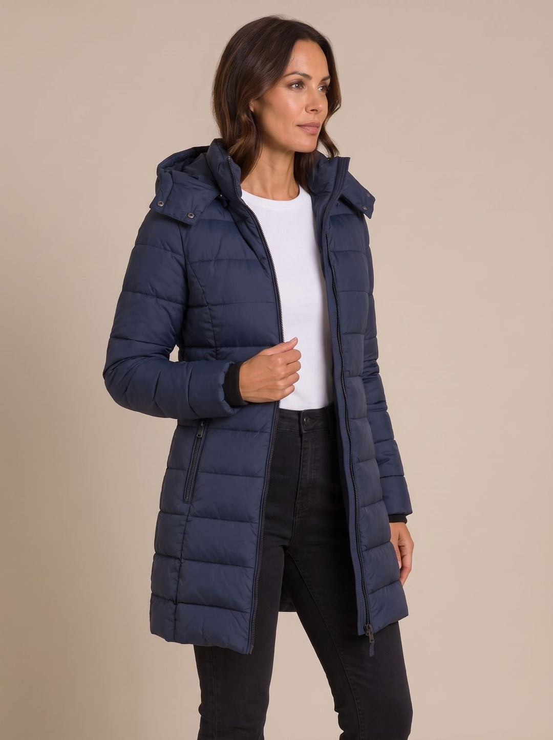 Women's Long Hooded Quilted Puffer Jacket with Full-Zip