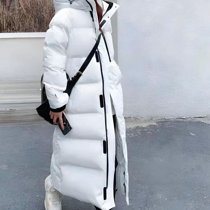 Women's Long Hooded Windproof Puffer Jacket - White