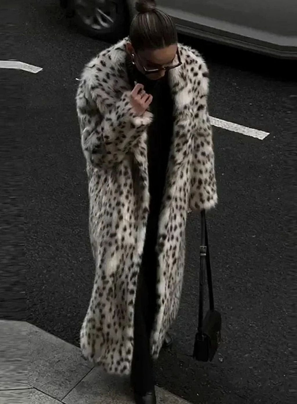 Women's Long Leopard Print Faux Fur Womens Winter Coat