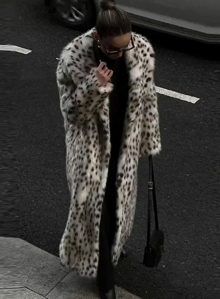 Women's Long Leopard Print Faux Fur Womens Winter Coat