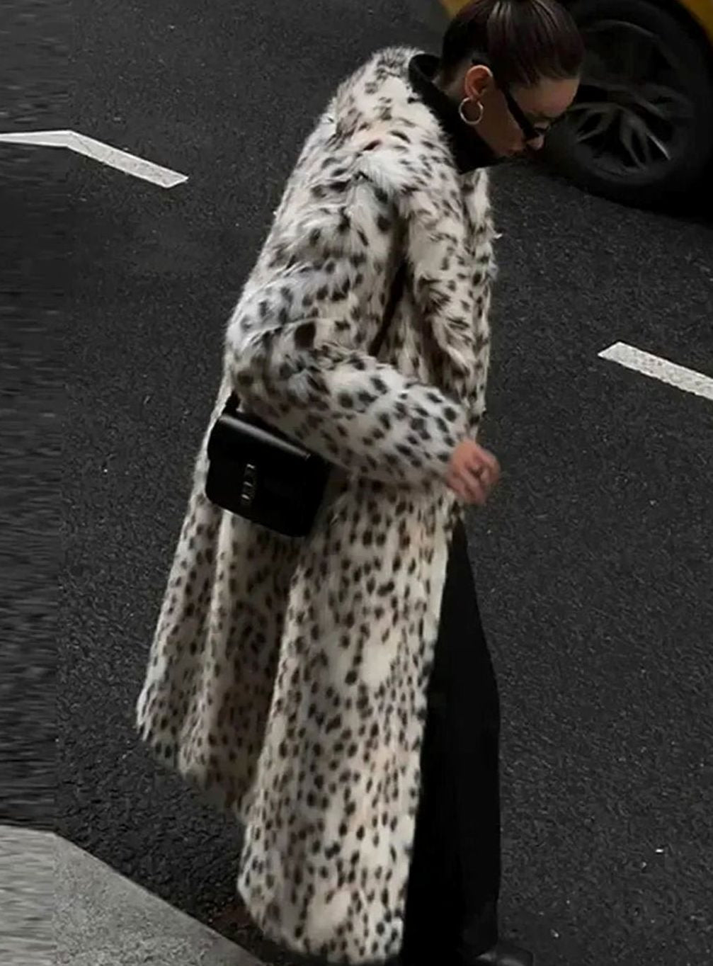 Women's Long Leopard Print Faux Fur Womens Winter Coat - Leopard