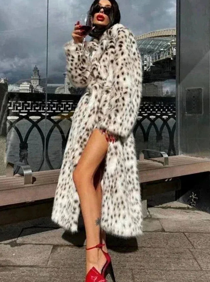 Women's Long Leopard Print Faux Fur Womens Winter Coat