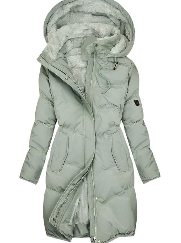 Women's Long Quilted Hooded Fleece-Lined Winter Coat - Green