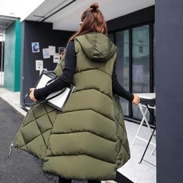 Women's Long Quilted Sleeveless Hooded Vest
