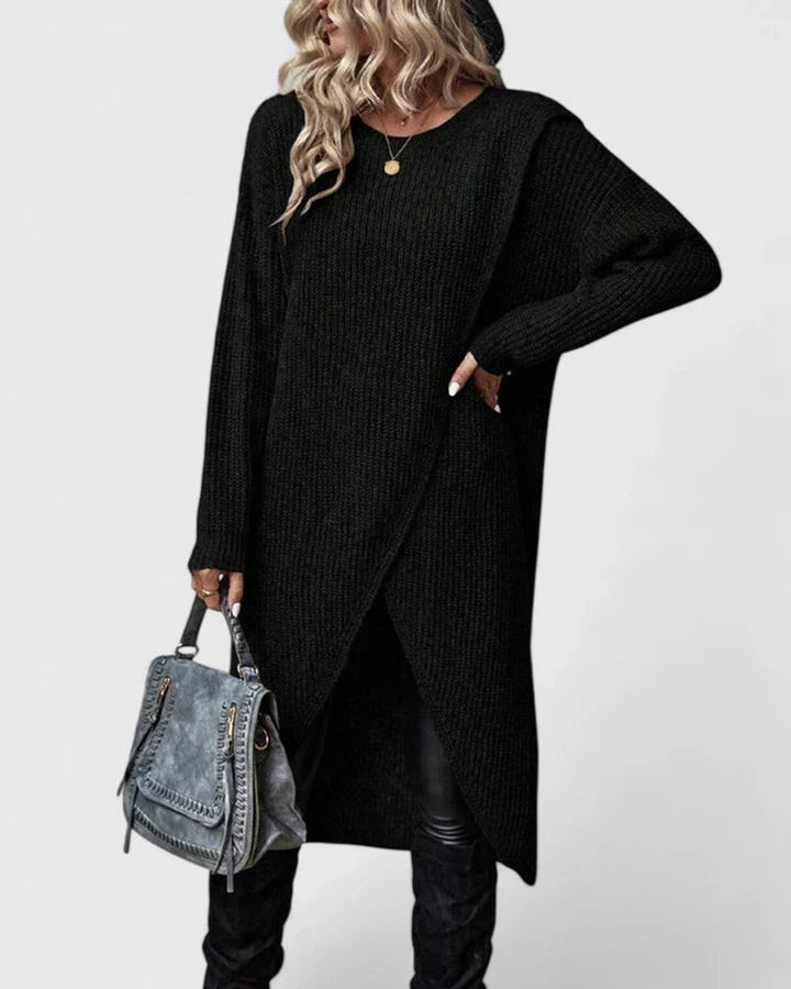 Women's Long-Sleeve Asymmetric Hem Knit Sweater Dress