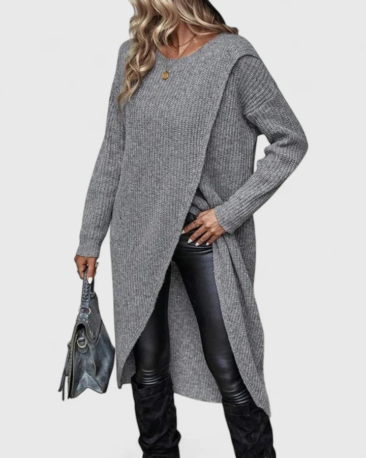 Women's Long-Sleeve Asymmetric Hem Knit Sweater Dress