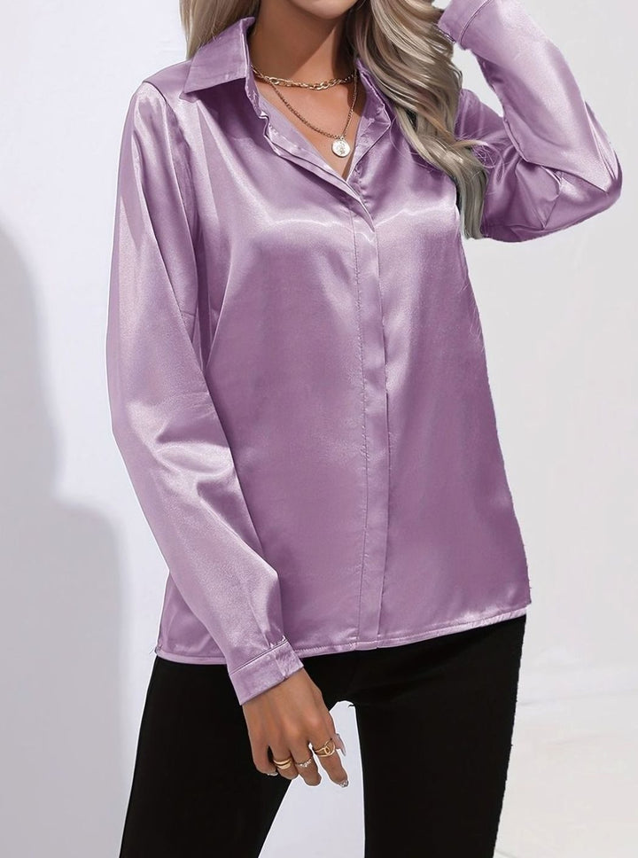 Women's Long Sleeve Button-Down Satin Blouse