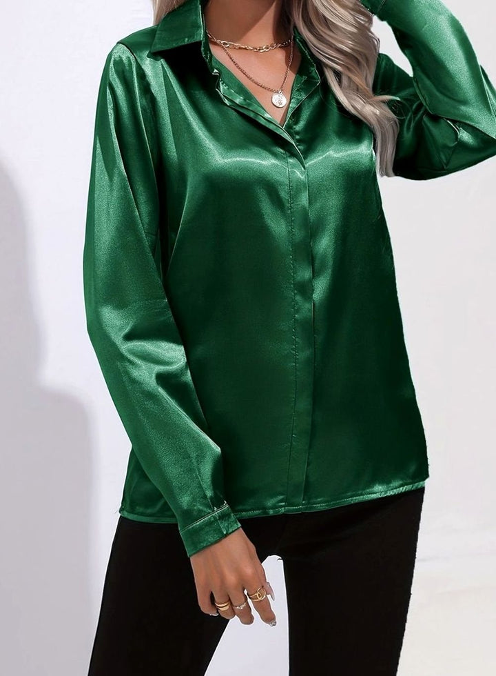 Women's Long Sleeve Button-Down Satin Blouse