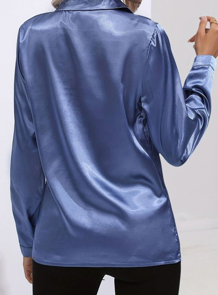 Women's Long Sleeve Button-Down Satin Blouse