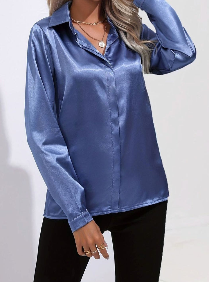 Women's Long Sleeve Button-Down Satin Blouse