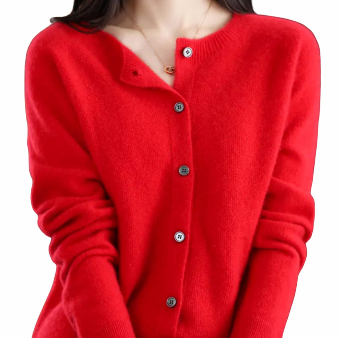Women's Long-Sleeve Crew-Neck Button Merino Wool Cardigan Sweater