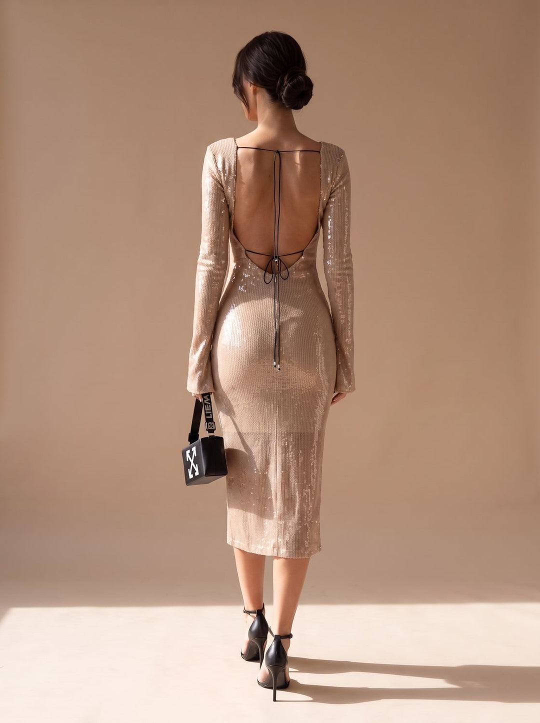 Women's Long-Sleeve V-Neck Sequin Maxi Dress