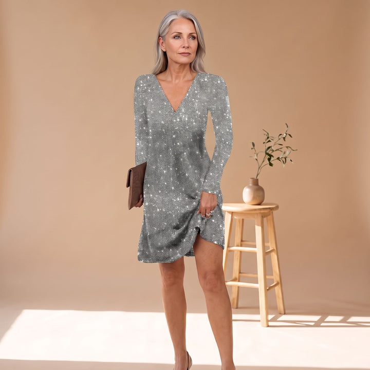 Women's Long-Sleeve V-Neck Sequin Mini Dress
