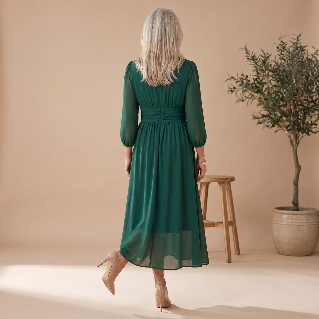 Women's Long-Sleeve V-Neck Wrap Midi Dress
