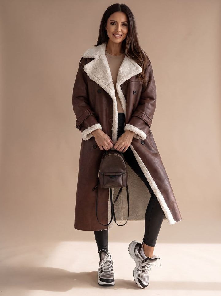 Women's Long Teddy Winter Coat Double-Breasted Sherpa Belted