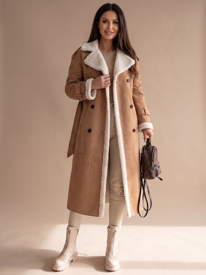 Women's Long Teddy Winter Coat Double-Breasted Sherpa Belted