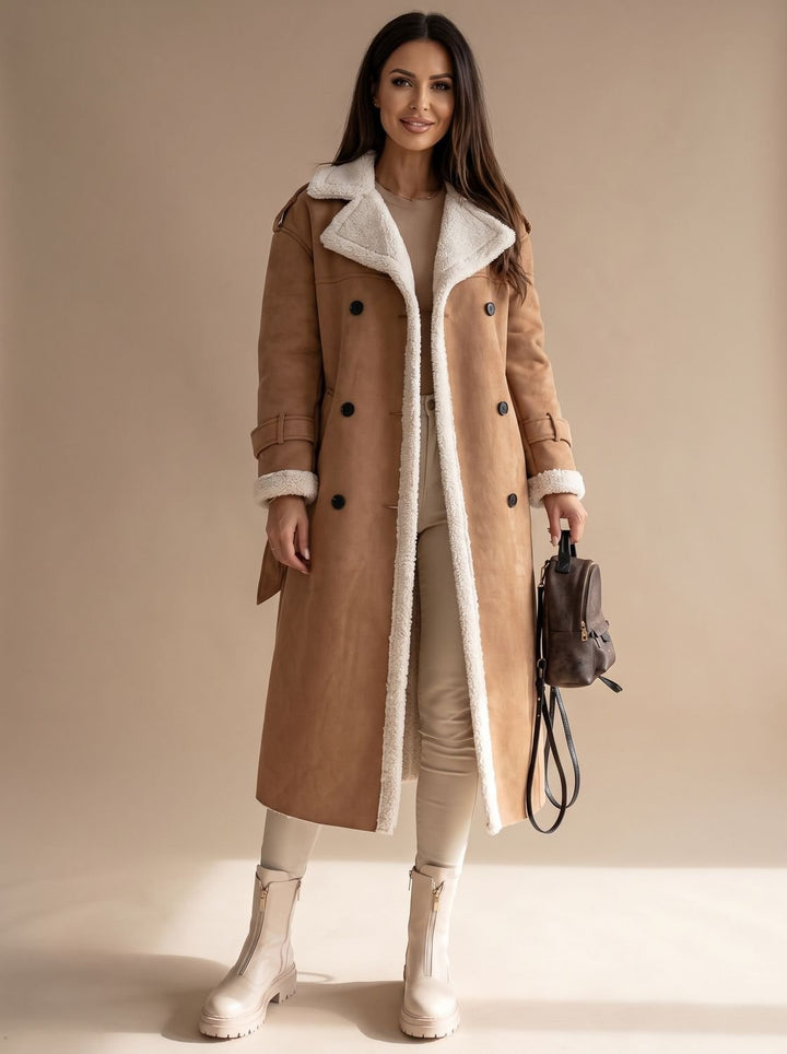 Women's Long Teddy Winter Coat Double-Breasted Sherpa Belted