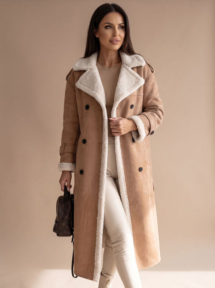 Women's Long Teddy Winter Coat Double-Breasted Sherpa Belted