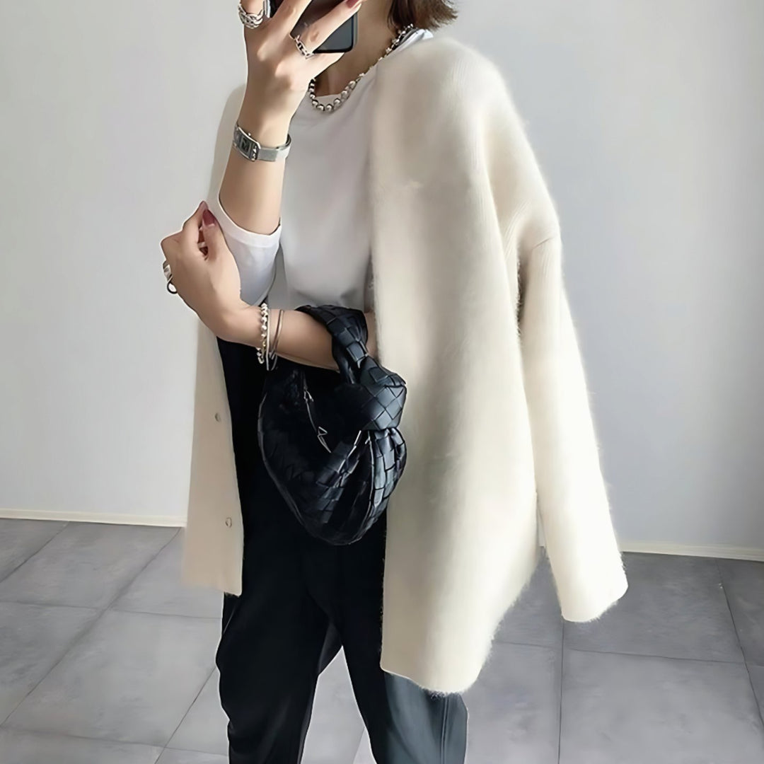 Women's Longline Crew Neck Snap-Button Relaxed-Fit Cardigan