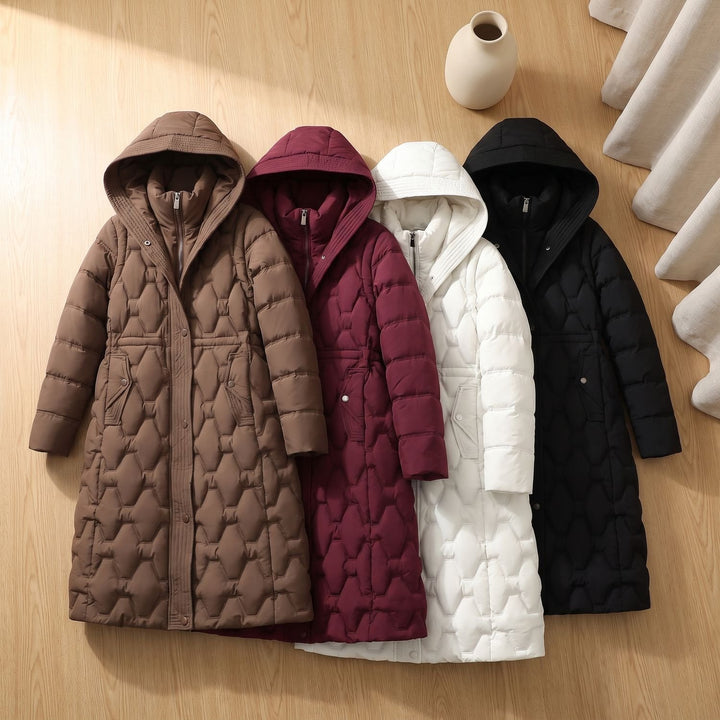 Women's Longline Quilted Hooded Parka Winter Coat