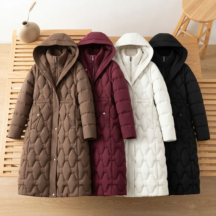 Women's Longline Quilted Hooded Parka Winter Coat