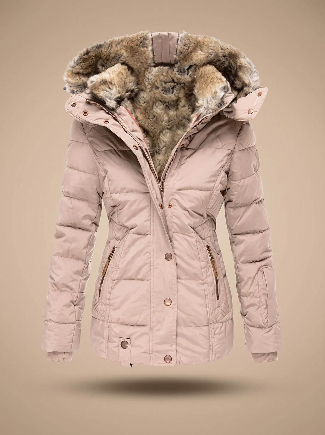 Women's Longline Quilted Puffer Coat Faux Fur Hooded