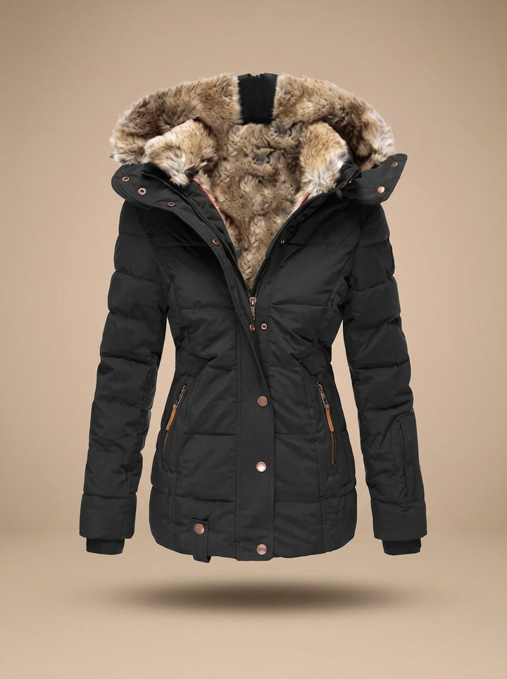Women's Longline Quilted Puffer Coat Faux Fur Hooded