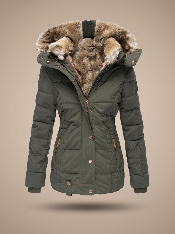 Women's Longline Quilted Puffer Coat Faux Fur Hooded