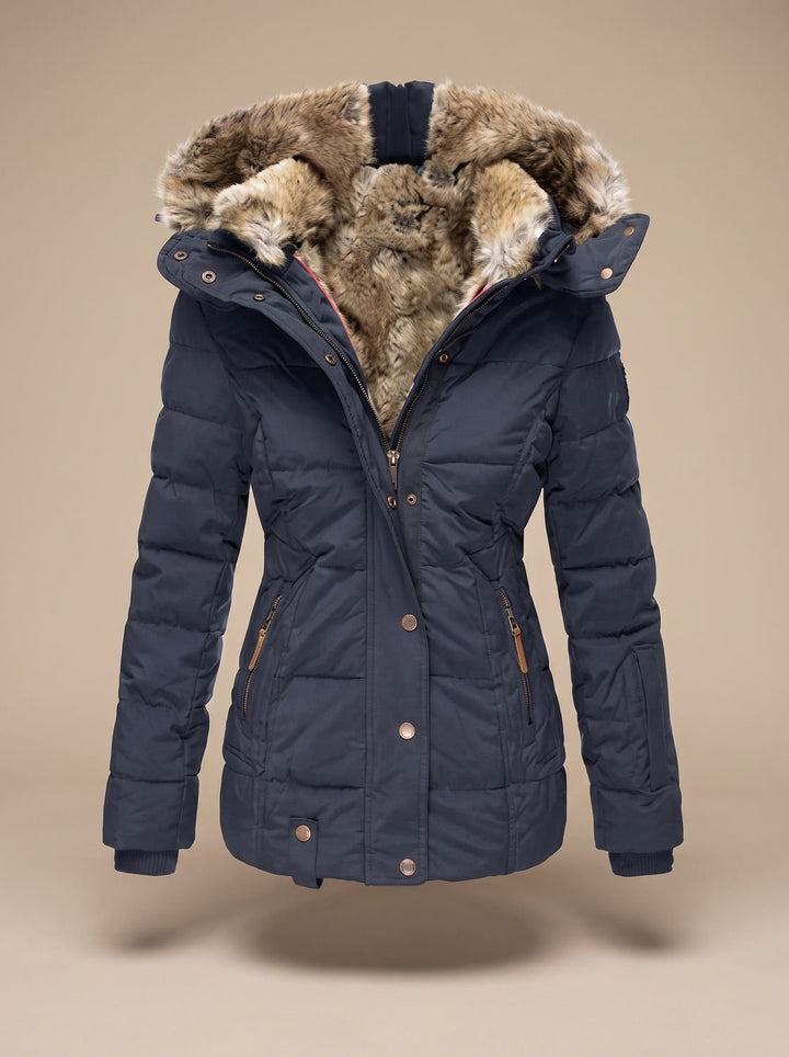 Women's Longline Quilted Puffer Coat Faux Fur Hooded