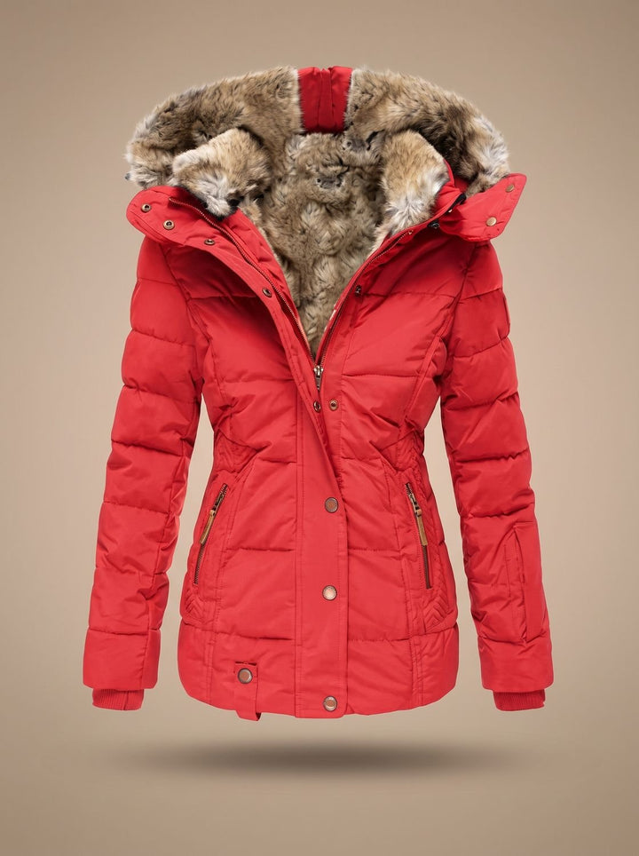 Women's Longline Quilted Puffer Coat Faux Fur Hooded