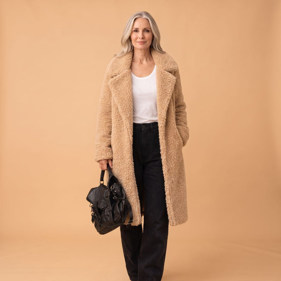 Women's Longline Relaxed-Fit Sherpa Teddy Winter Coat - White