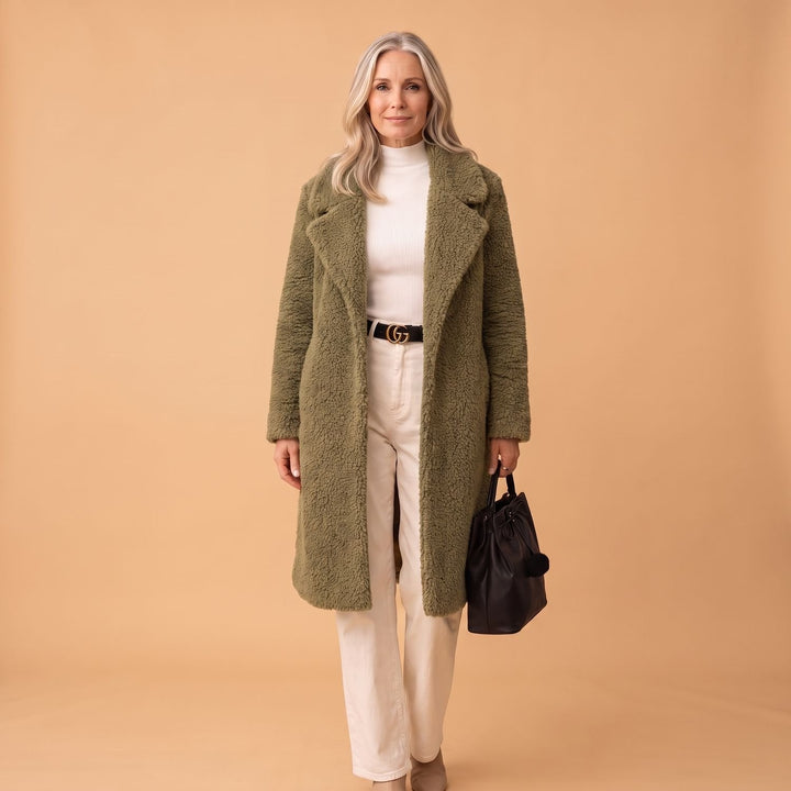 Women's Longline Relaxed-Fit Sherpa Teddy Winter Coat - Olive