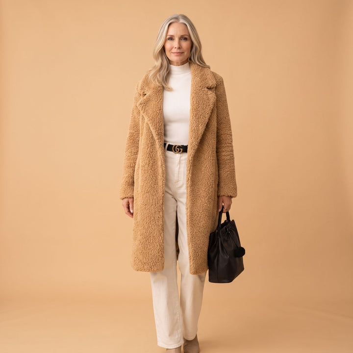 Women's Longline Relaxed-Fit Sherpa Teddy Winter Coat - Light Brown