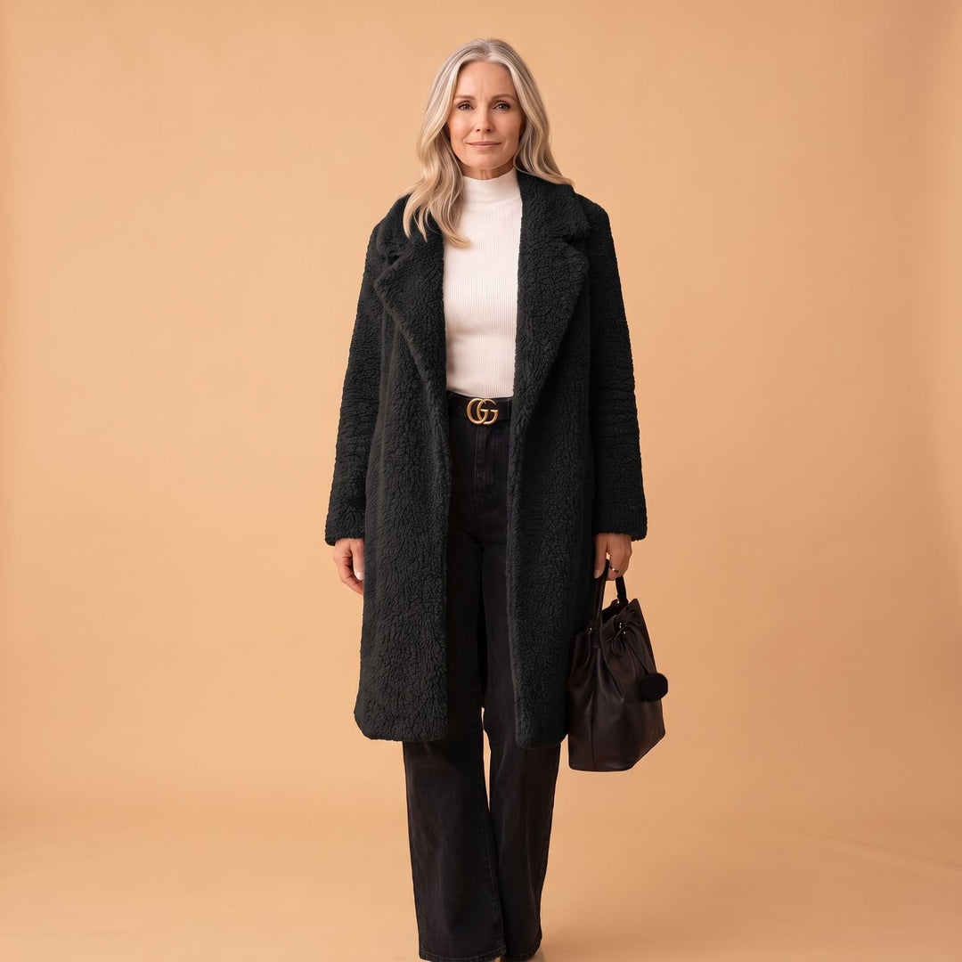 Women's Longline Relaxed-Fit Sherpa Teddy Winter Coat - Black