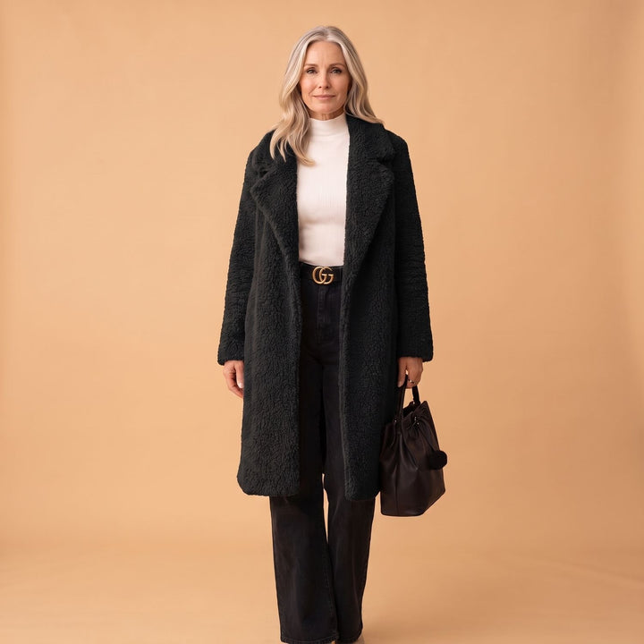 Women's Longline Relaxed-Fit Sherpa Teddy Winter Coat - Black