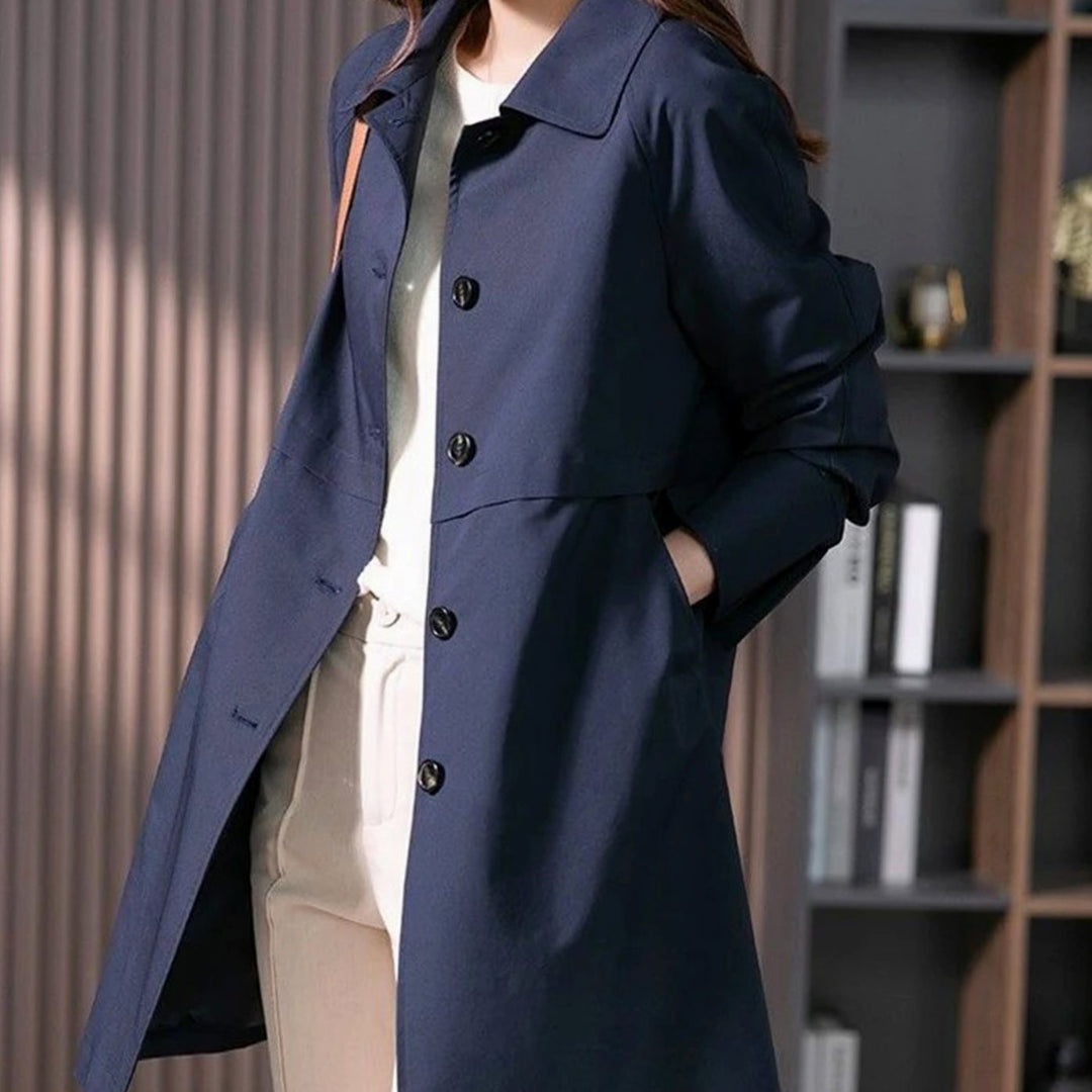 Women's Longline Single-Breasted Button-Front Trench Coat