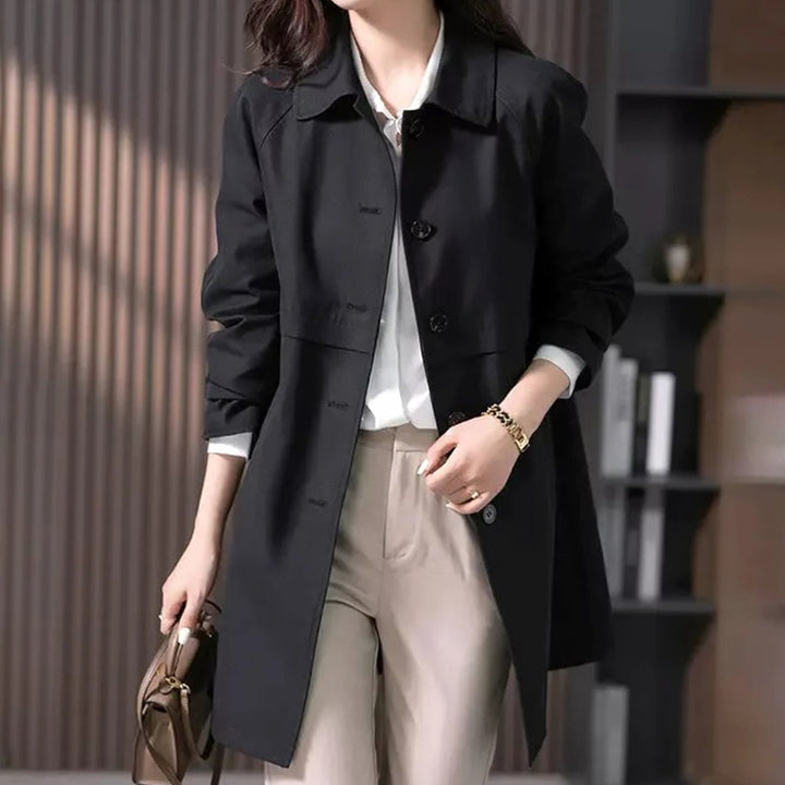 Women's Longline Single-Breasted Button-Front Trench Coat - Black