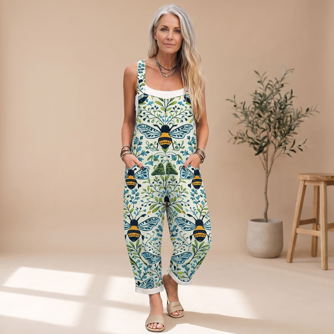 Women's Loose-Fit Bee Print Wide-Leg Jumpsuit