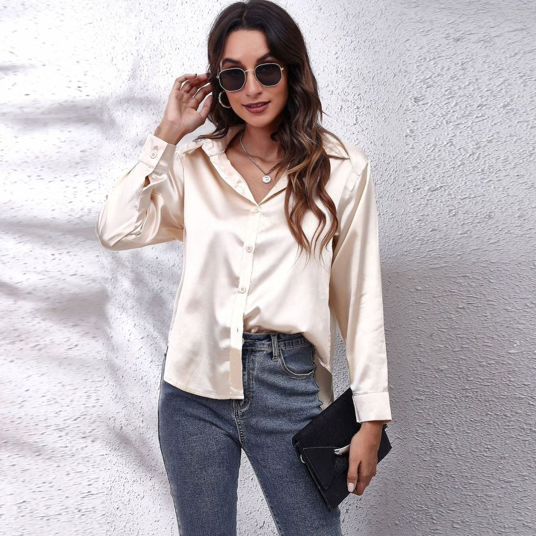 Women's Loose-Fit Button-Down Long-Sleeve Satin Blouses
