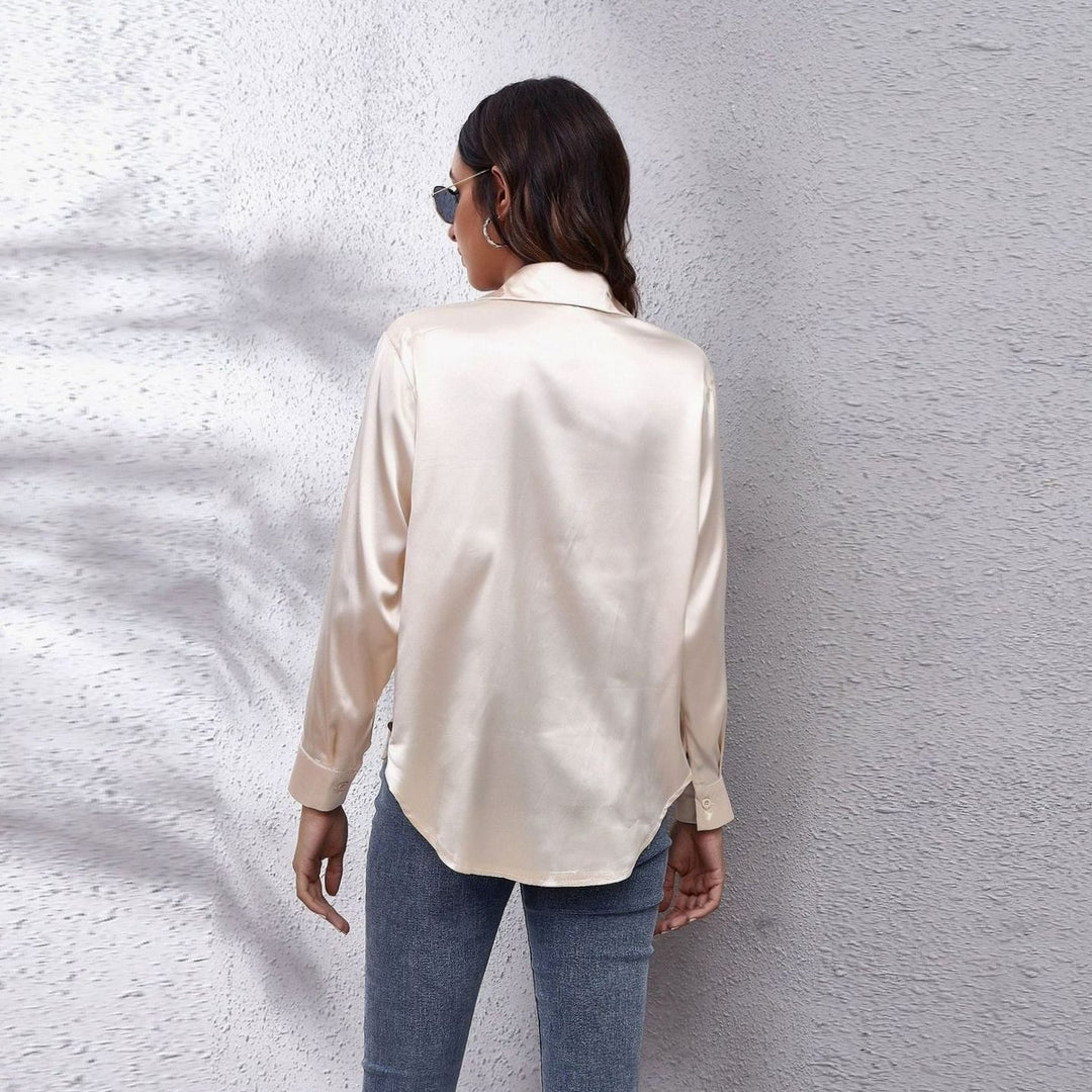 Women's Loose-Fit Button-Down Long-Sleeve Satin Blouses