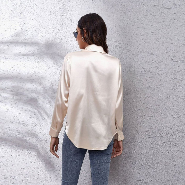 Women's Loose-Fit Button-Down Long-Sleeve Satin Blouses