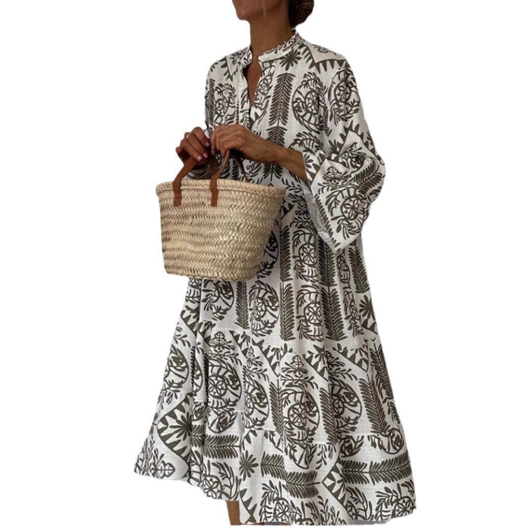 Women's Loose-Fit Floral Print Tiered Tunic Dress