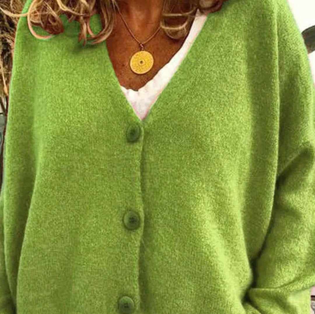 Women's Loose-Fit V-Neck Button-Front Knit Cardigan - Light Green