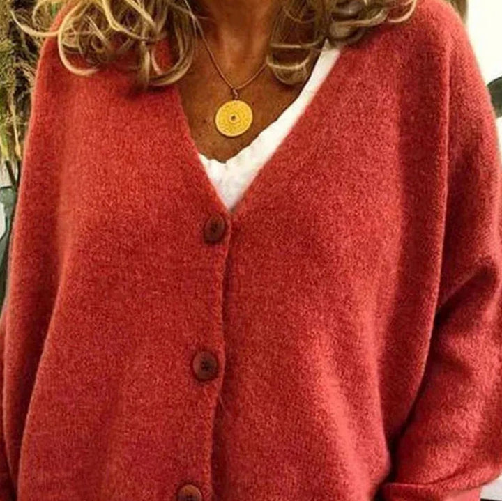 Women's Loose-Fit V-Neck Button-Front Knit Cardigan - Tangerine Orange